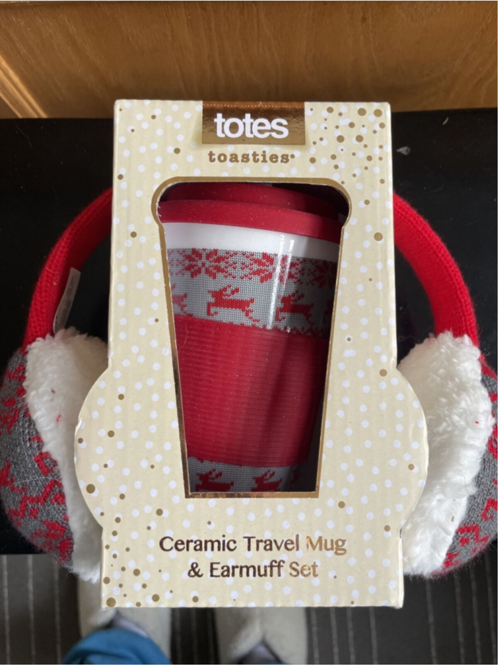 Totes Toasties Ceramic Travel Mug & Earmuff Set Red Color (LOC BK-19)